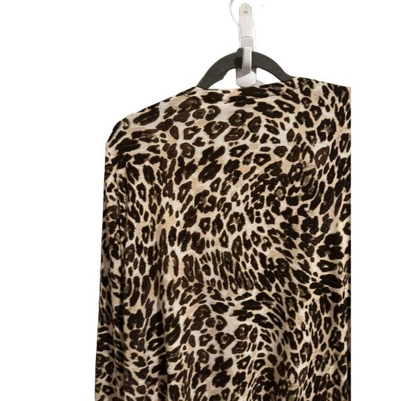 White Stagg Women’s Medium Leopard Print Brown and Tan Long Sleeve Blouse - Picture 10 of 14